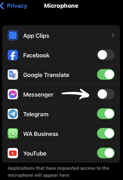 enable microphone on messenger