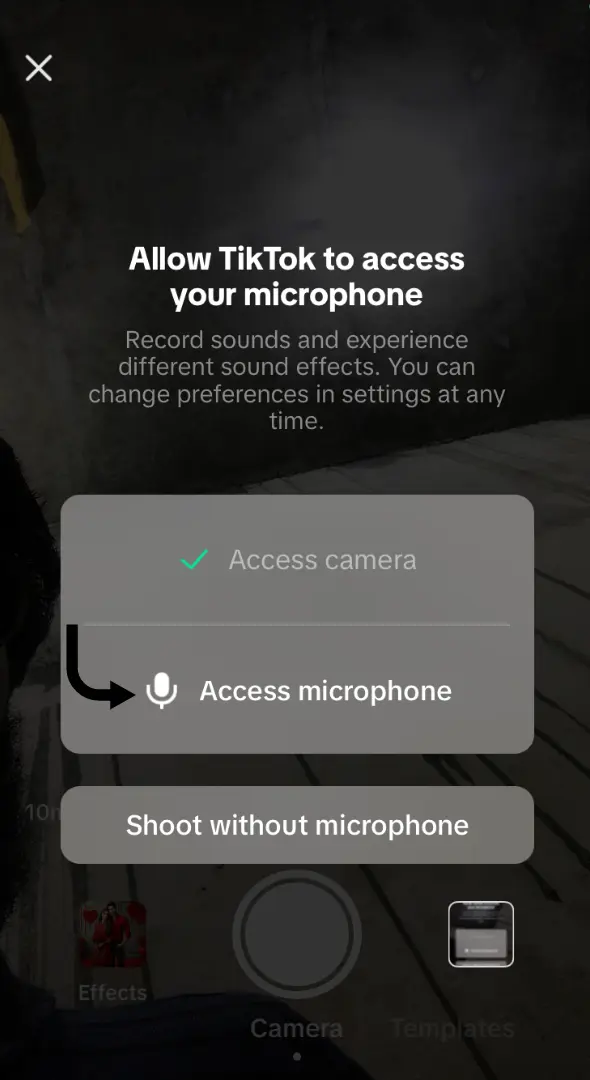 TikTok asks permission to access the microphone