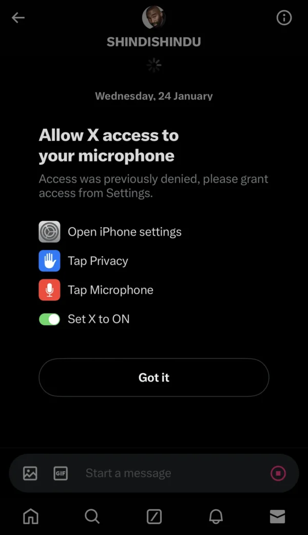 Twitter asks for permission to access the microphone