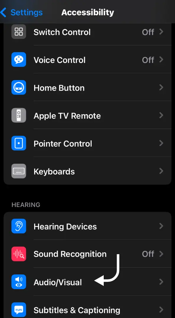 audio visual option in accessibility