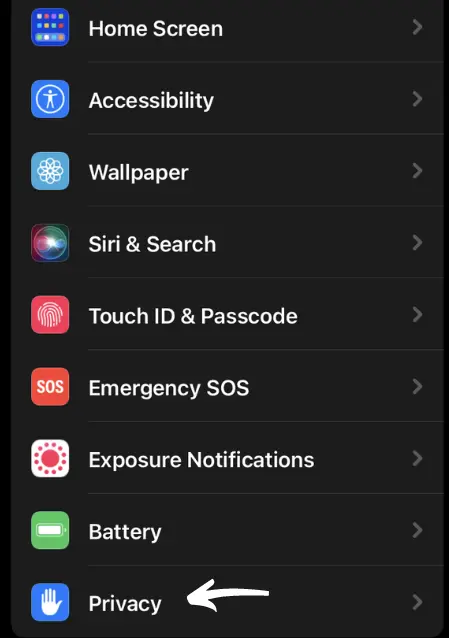 find and tap on the privacy option