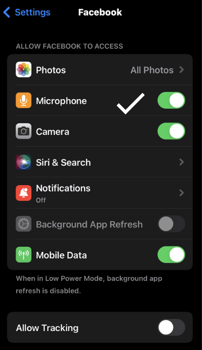 microphone is enabled for facebook