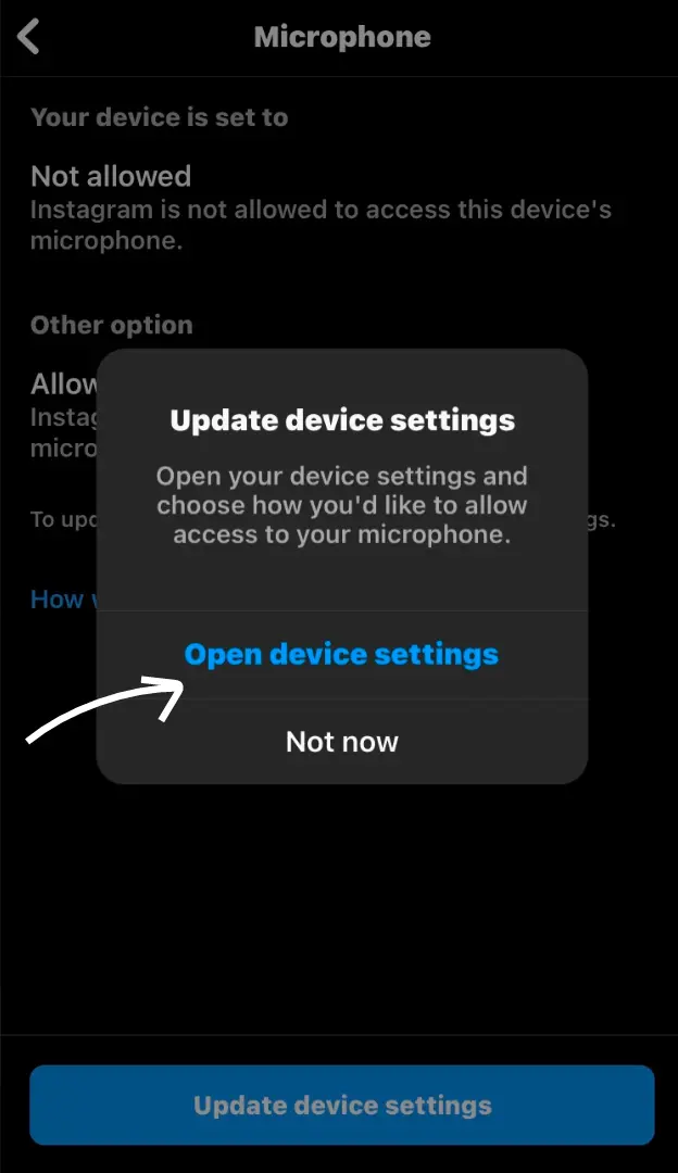 tap on the open device setting