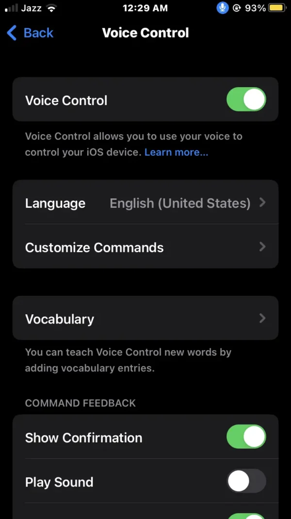 Turn off the voice control switch