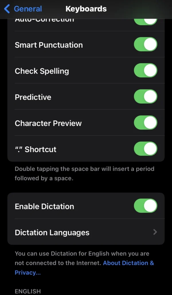 dictation switch in green color