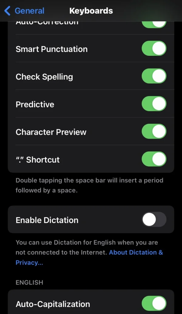 dictation switch is disabled