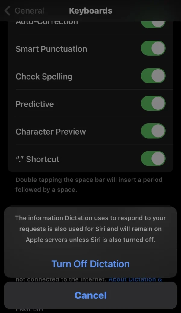 press on the turn off dictation