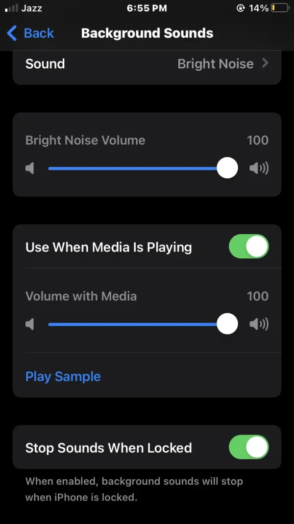 turn on switch for stop background sound when iphone locked