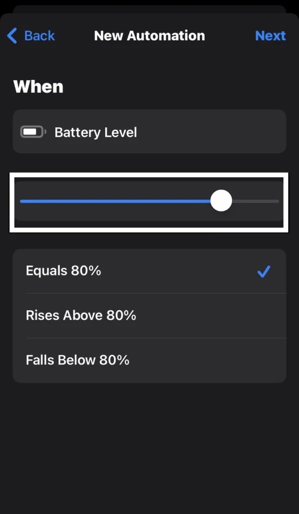 Choose the battery level