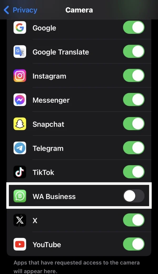 Press the WhatsApp switch to use the camera