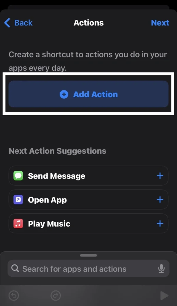 Press the add action button