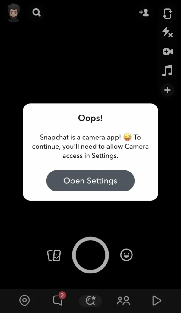 Snapchat sends you a request to turn on the camera