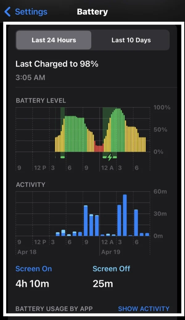 check battery status on message apps