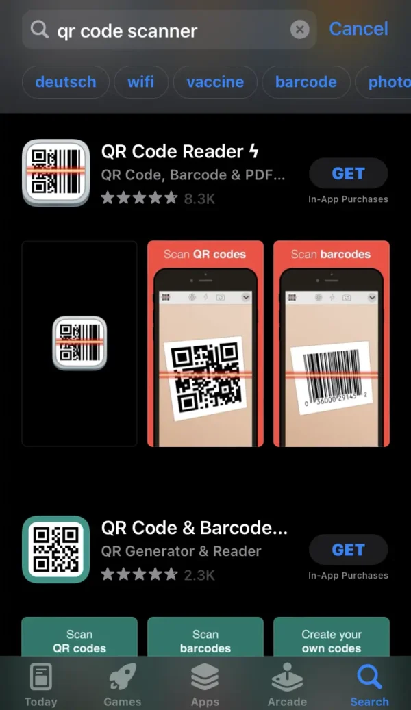 downlaod any app for scanning qr codes