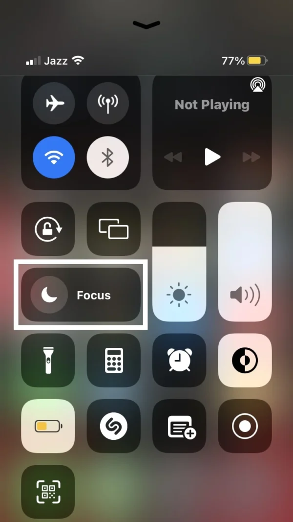 in control center select the focus