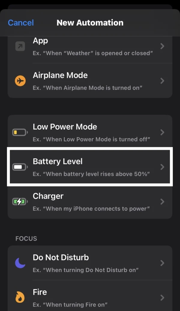 pick the battery level option