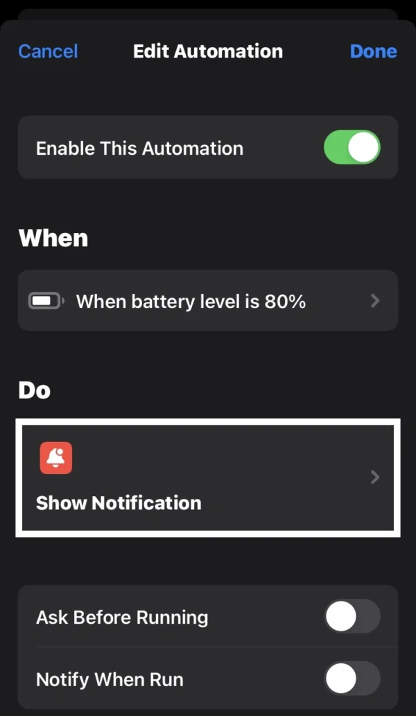 press the show notification menu