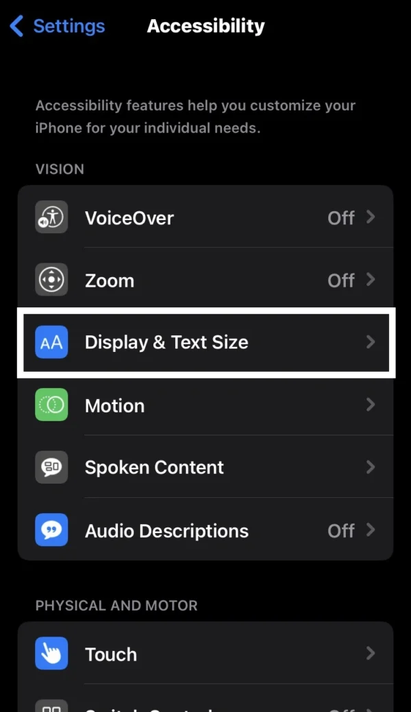 select the Display Text Size option