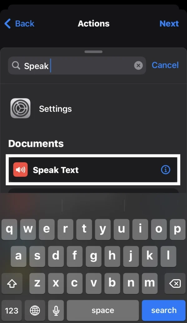 select the speak text