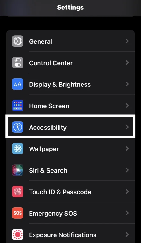 tap on the Accessibility option