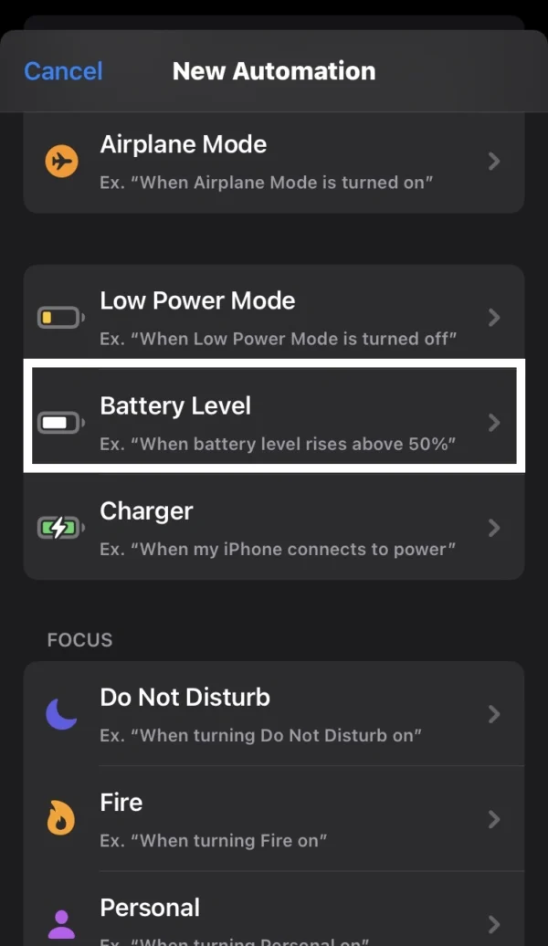 tap on the battery level option