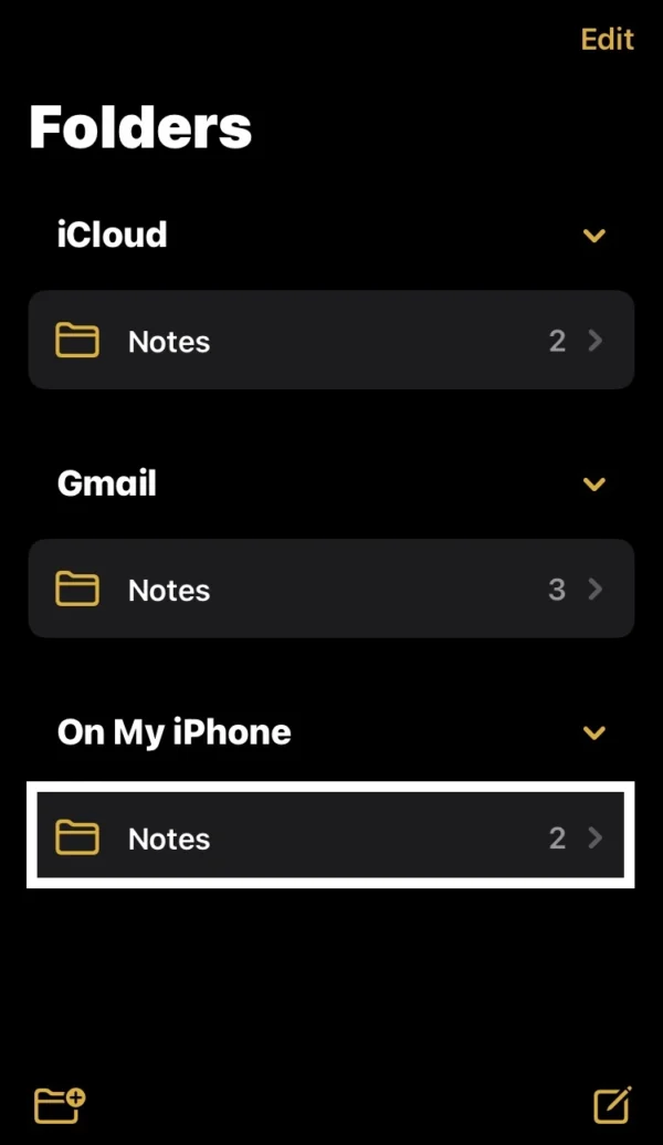 Go into the notes under the On My iPhone option