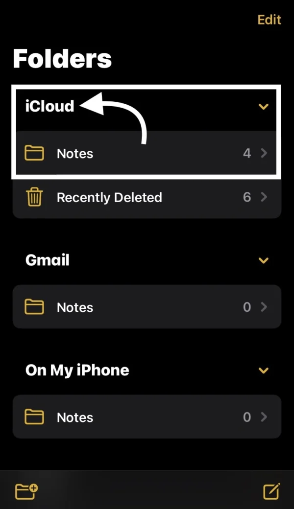 all notes in the iCloud Folder