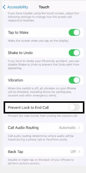 enable the Prevent Lock to End Call switch