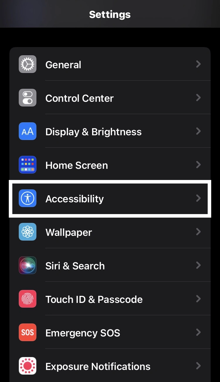 select the Accessibility option