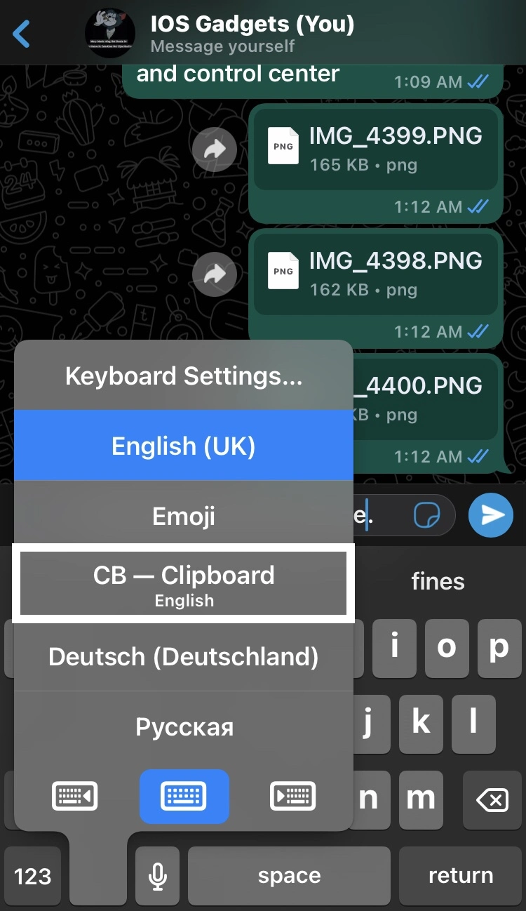 select the CB Keyboard option