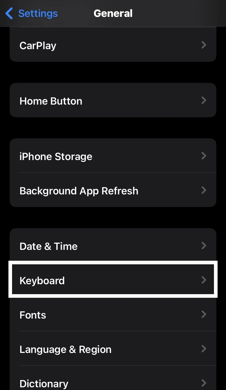 tap on the Keyboard Option