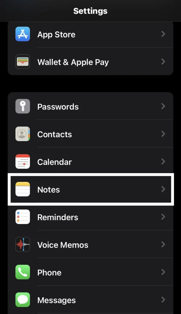 tap on the Notes option