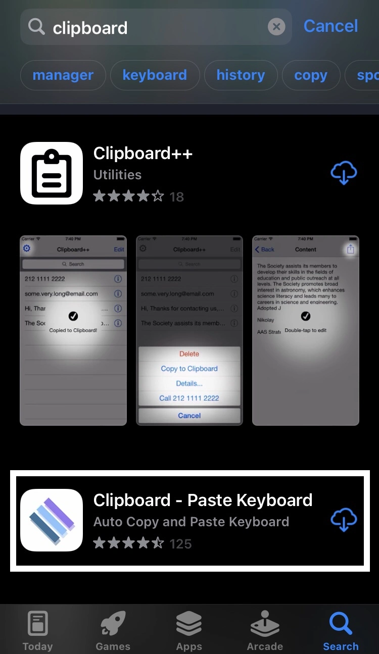 tap on the Search Icon and write the clipboard