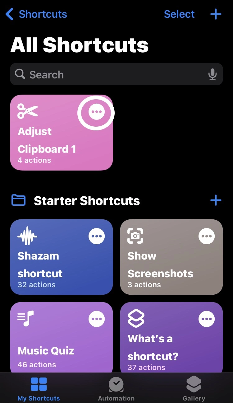 tap on the Three Dots on the clipboard shortcut