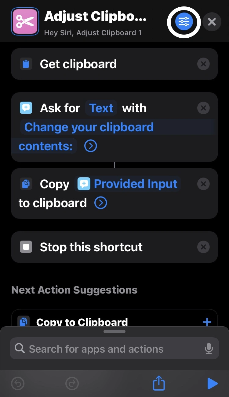 tap on the Three Lines in clipboard shortcut