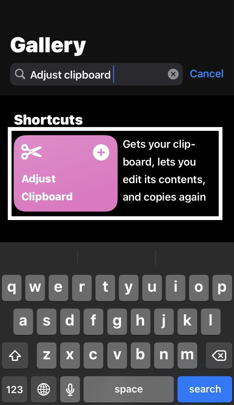 write the Adjust Clipboard into the Search Bar