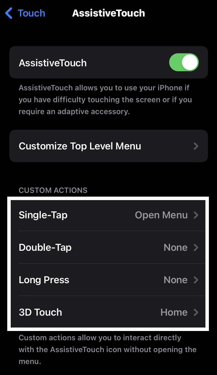 Navigate to the Custom Actions section