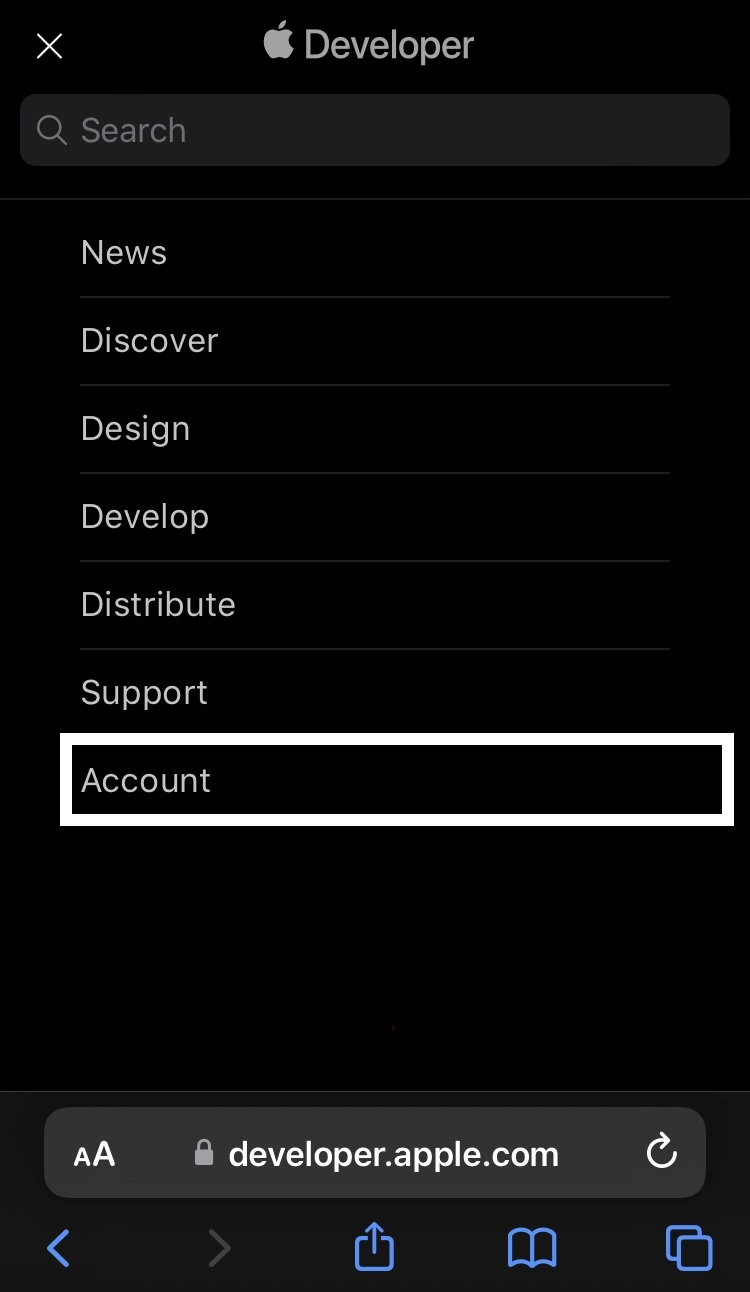 Select the account option