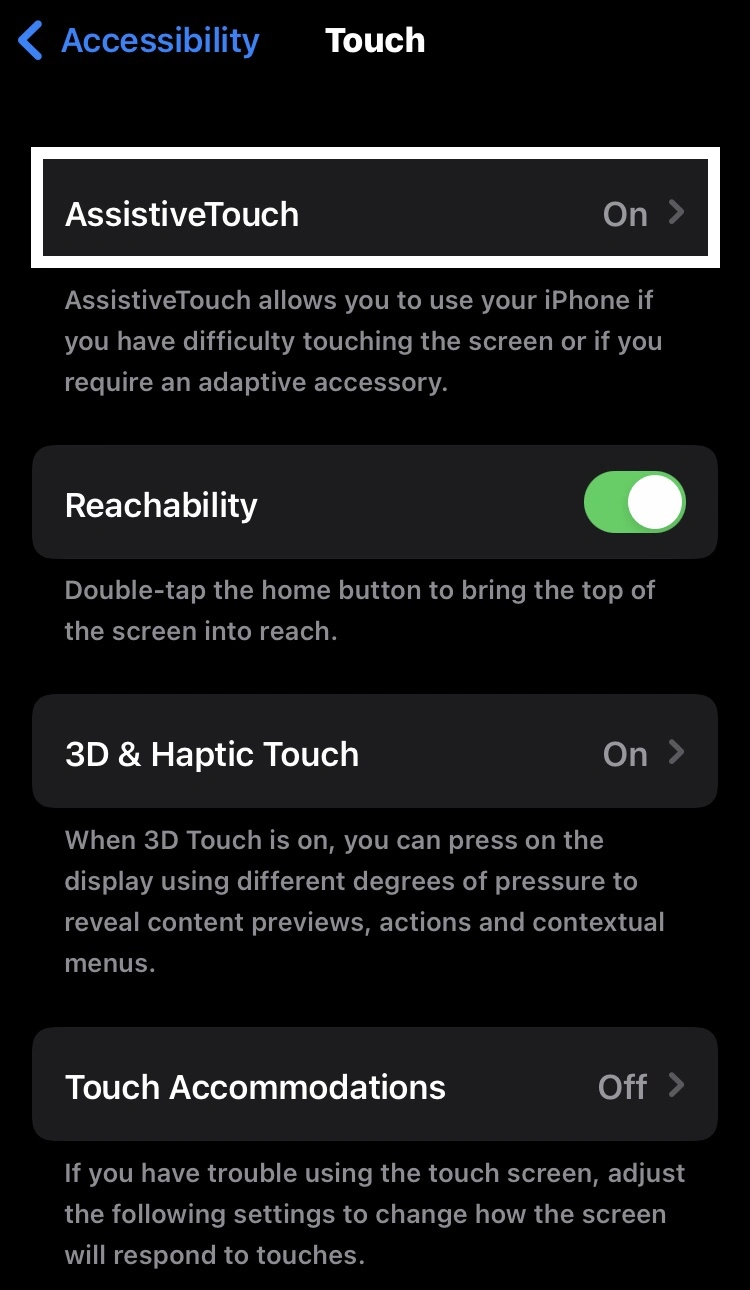 go to the AssistiveTouch option