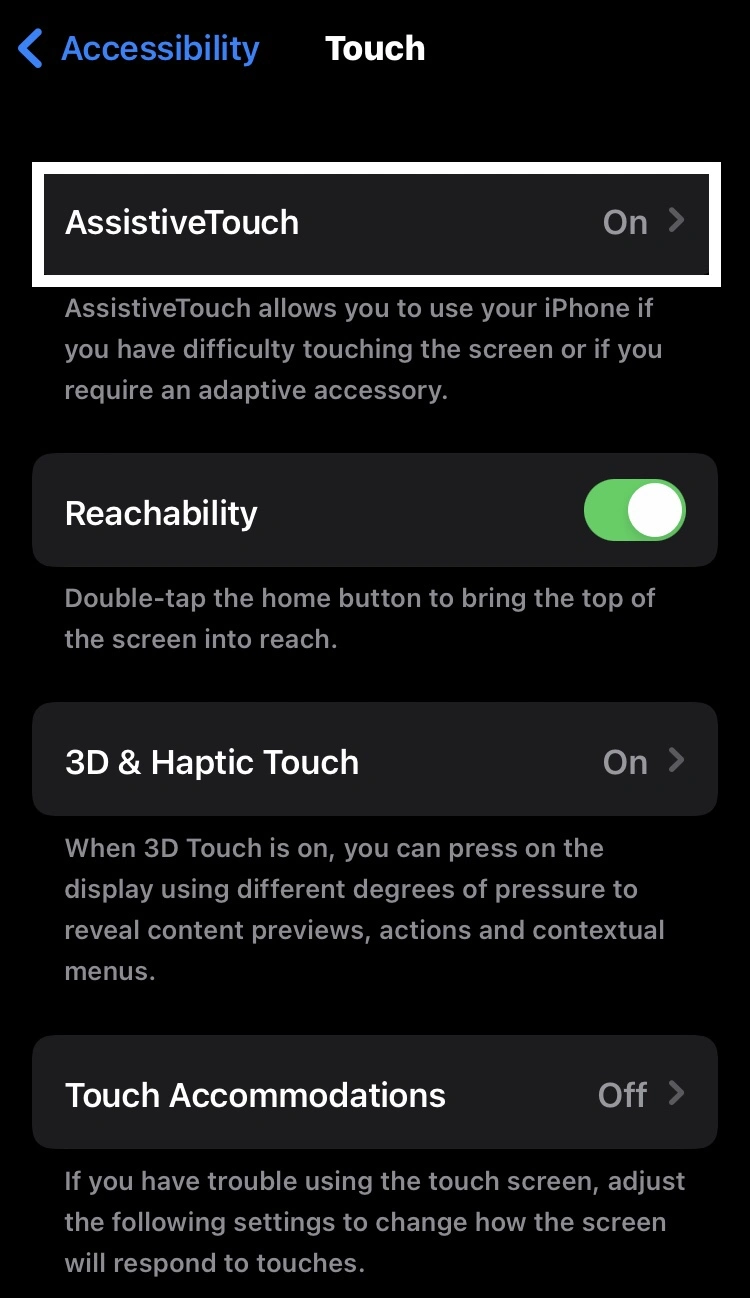 press the AssistiveTouch option