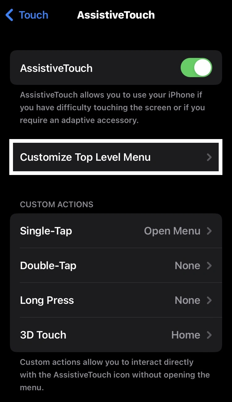 select the Customize Top Level Menu