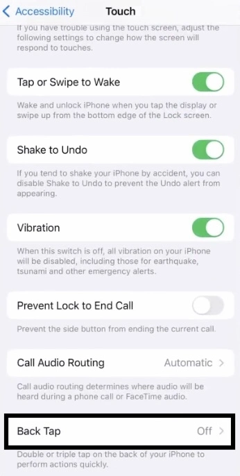 tap on the Back Tap feature