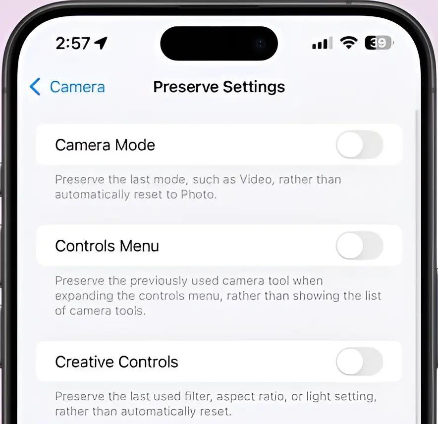 Upgrade Camera Settings in ios 18 beta 4