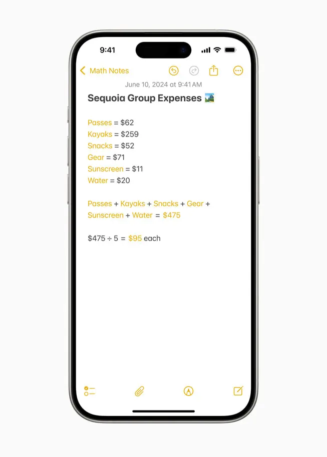 solve Math equation in Notes apps in ios 18